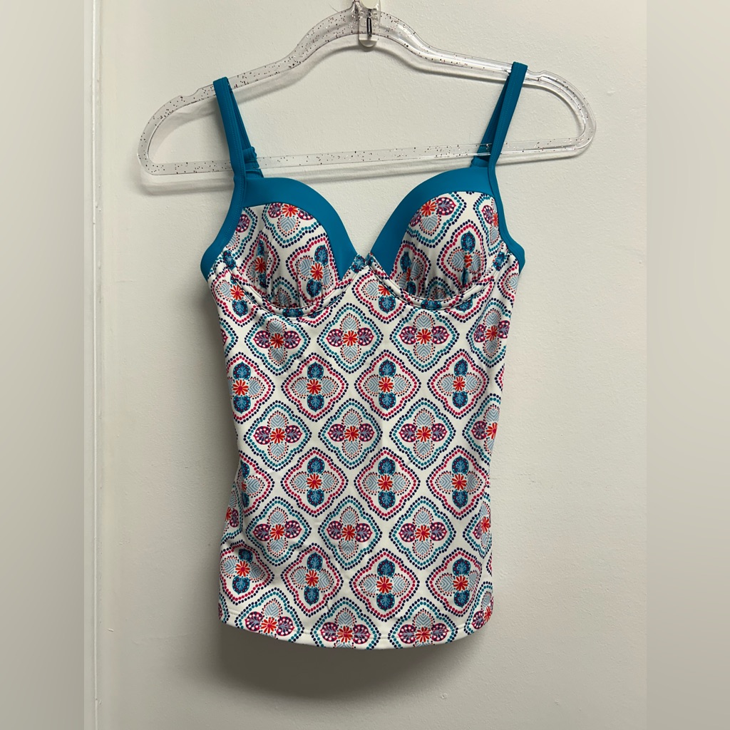 Boden Glorious British Style Tankini Top Aqua,Pink And White Size 32b